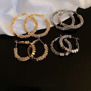 Boucles D'oreilles Créoles Rondes Minimalistes Avec Zircon Incrusté Bijoux Mode Géométriques Brillants Avec Tige En Argent