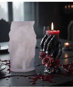 Detaillierte Silikonform für Skeletthand-Kerzen mit Rosenbasis für Halloween DIY