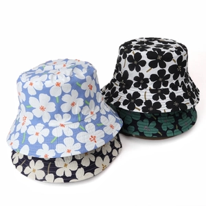 Floral Print Cotton Bucket Hat Reversible Wide Brim Sun Protection Summer Beach Travel Outdoor For Women Sweet Style
