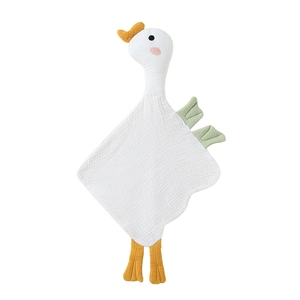 Soft cotton baby soothing towel toy in white goose design for newborn sleep comfort