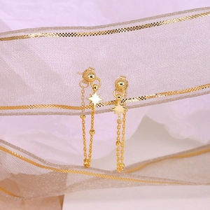S925 sterling silver gold beaded chain stud earrings with octagonal star pendants