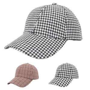 Houndstooth Baseball Cap Cotton Polyester Blend Vintage Adjustable Sun Protection Fashion Peaked Hat For Women
