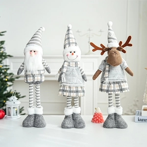 Christmas Plush Doll Figurines Retractable Legs Knitted Fabric Felt Santa Snowman Reindeer Grey Home Holiday Ornaments