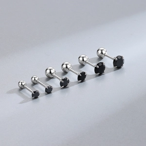 S925 sterling silver black gemstone stud earrings in various sizes from small to large