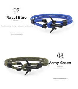 Nylon paracord bracelets with jet plane clasps in royal blue and army green colors