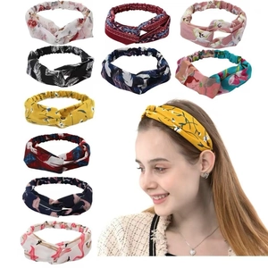 Cross knot headbands set for women in various floral patterns and solid colors