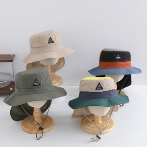 Patchwork Quick Dry Outdoor Sun Hat With Neck Flap UV Protection Breathable Bucket Hat For Children And Adults