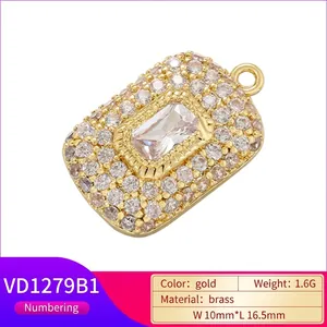 Gold plated brass pendant with rectangular cubic zirconia stone and micro paved accents