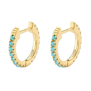 Luxury 14K gold plated hoop earrings featuring micro-paved turquoise stone details