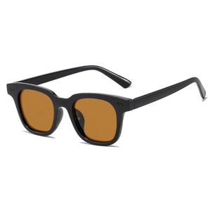 Classic square black sunglasses with brown lenses shown in a three-quarter view angle
