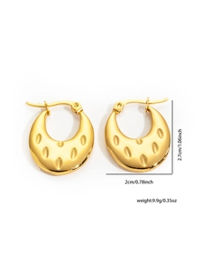 Detailed view of gold stainless steel chunky hoop earrings with irregular oval texture