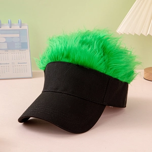 Funny black visor baseball cap featuring neon green wig hair for parties and hip hop style