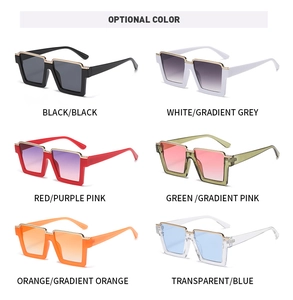 Detailed grid showing square fashion glasses in black, white, red, green, and orange colors