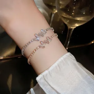 Elegant zircon butterfly bracelets in gold and silver finish with crystal stones