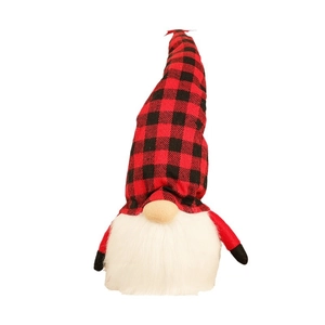 Christmas gnome plush with red and black plaid hat and white faux fur beard decoration