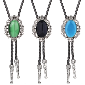 Western cowboy bolo ties featuring crown-topped turquoise and agate stone pendants
