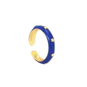 Blue enamel star ring with 18K gold plating featuring an adjustable open design