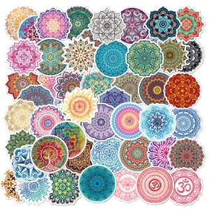 Pack of 50 colorful mandala stickers with intricate geometric patterns for decoration