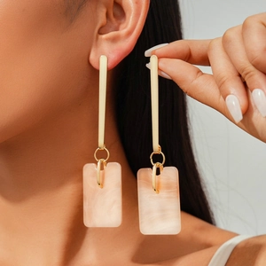 Vintage Geometric Long Drop Earrings For Women Acetate Rectangular Pendant Fashion Jewelry With Silver Earring Post