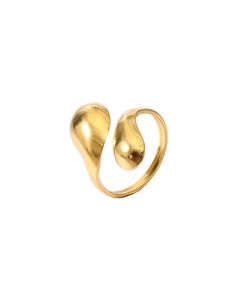 Macro detail of 18k gold-plated open ring featuring a double teardrop-shaped design