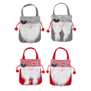 Set of 4 Christmas gnome gift bags in red and grey felt with decorative beards