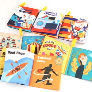 Educational soft cloth book set for babies featuring various cognitive learning themes