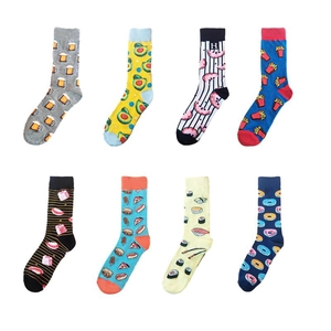 Chaussettes Mi-Mollet Imprimé Nourriture Fantaisie Mélange Coton Motifs Sushi Bière Frites Donuts Style Tendance Unisexe