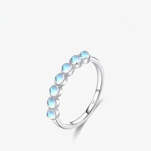 Elegant Moonstone Ring In 925 Sterling Silver Row Stackable Round Gemstone Band For Women Fashion Jewelry Gift