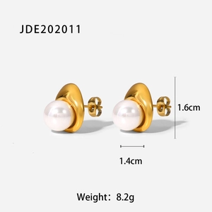 18K gold plated stainless steel pearl hoop earrings for women in a modern fashion style