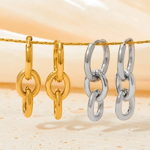 Stainless Steel Chain Link Drop Earrings Polished Geometric Interlocking Multi Hoop Jewelry Women Fashion Minimalist