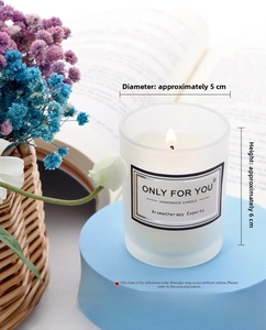 Detail of frosted glass soy candle with Only For You label and dimensions 5x6cm
