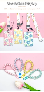 Floral ID card holder with matching lanyard and beaded wristlet in pastel colors