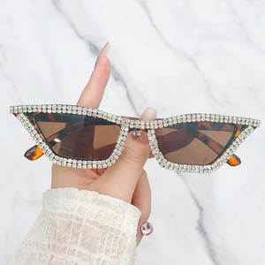 Classic cat-eye sunglasses with tortoiseshell frame and double-row rhinestone details