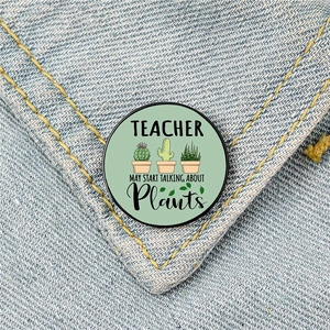 Creative Round Metal Enamel Brooches For Teachers Day Gift Geography Math Kindergarten Teacher Squad Printed Badge Pins Unisex Jewelry
