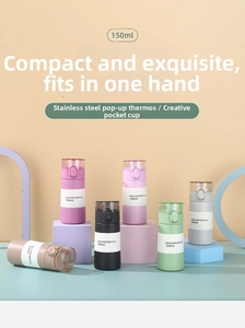 Mini 150ml pocket vacuum flask with bounce lid in multiple colors and stainless steel finish