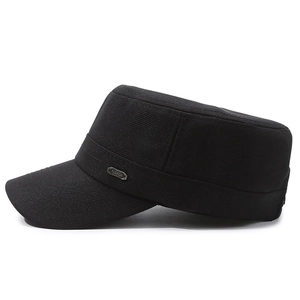Classic black cotton cadet cap for men featuring a metallic Fashion tag and flat top