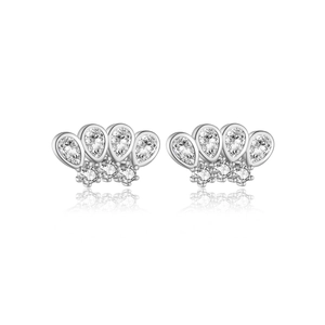 Minimalist S925 silver crown stud earrings featuring sparkling cubic zirconia stones