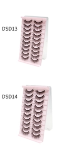 Macro display of 10 pairs of dense curly false eyelashes styles DSD13 and DSD14