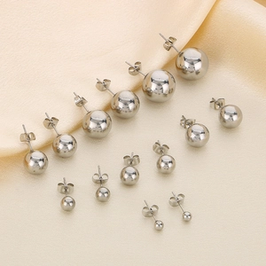 Polished stainless steel ball stud earring set in multiple sizes with silver finish