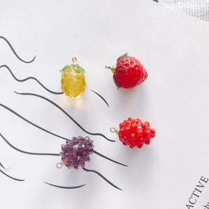 DIY glass fruit charms set including strawberry, grape, berry and pineapple for jewelry making