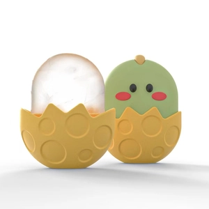 Macro 3D render of cute dinosaur egg silicone face ice mold in green and yellow