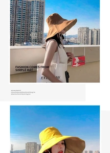 Detailed view of caramel and yellow wide brim sun hats for outdoor UV protection