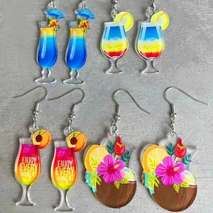 Acryl Metall Cocktail Getränk Ohrhänger Tropische Frucht Sommer Party Urlaub Neuheit Schmuck Für Damen