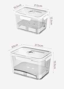 Detailed view of two clear food storage boxes with size specs and date recording dial