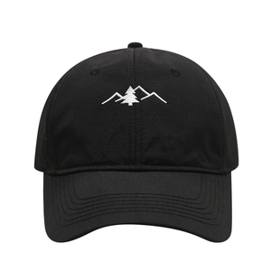 Black mountain embroidery baseball cap with adjustable cotton strap and curved brim