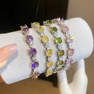 Elegant Geometric Zircon Tennis Bracelet For Women Copper Base Luxury Shiny Round And Rectangular Cut Jewelry
