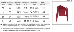 Detailed size guide table for burgundy rose off-shoulder sexy long sleeve t-shirt