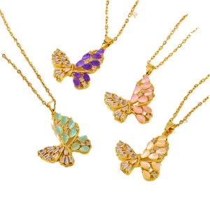 Elegant butterfly necklaces set with colorful gemstones and small crystals in gold finish