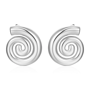 Pair of silver spiral stainless steel drop earrings with polished twisted design