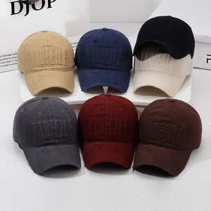 Vintage distressed baseball cap with 3D letter embroidery and frayed brim detail